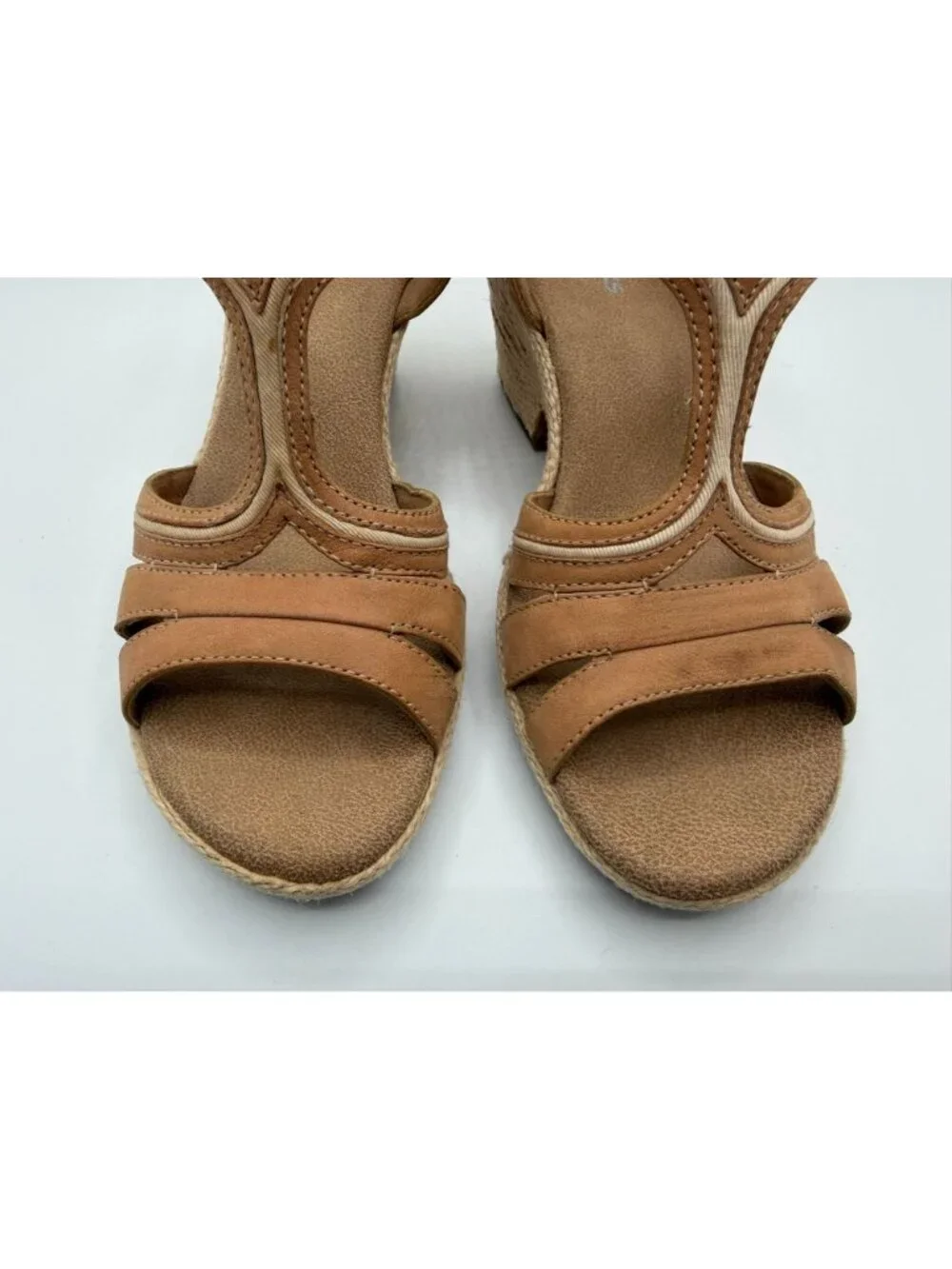 Clarks Rose Limo Wedge Sandals Women Size 7.5M Brown Beige Low Heel Shoes